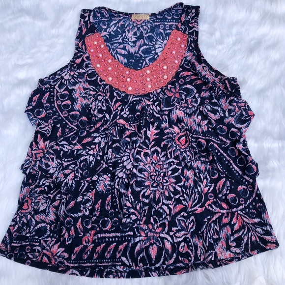 Lavish Tops - Lavish Plus floral ruffle top with pearl detail